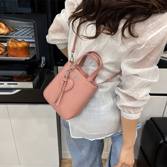 Chic Structured Mini Vertical Tote with Heart Charm - Picture 10 of 12